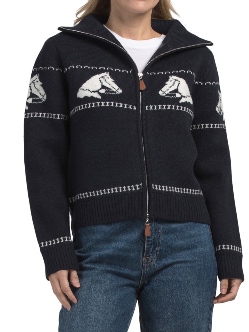 NWT House of Harlow 1960 Navy Horse Shawl Collar Sweater- XS